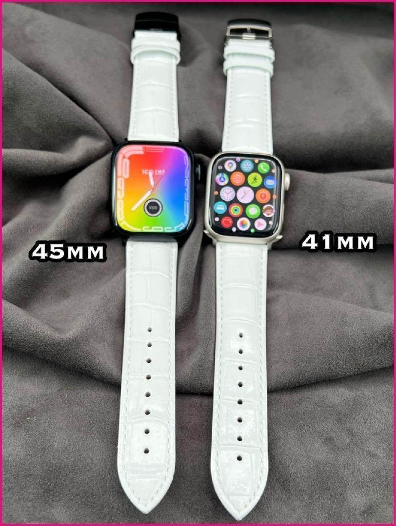 グロスホワイト アップルウォッチ 本革 高品質 レザー ベルト Dバックル applewatch 49mm46mm45mm44mm42mm40mm41mm拍卖