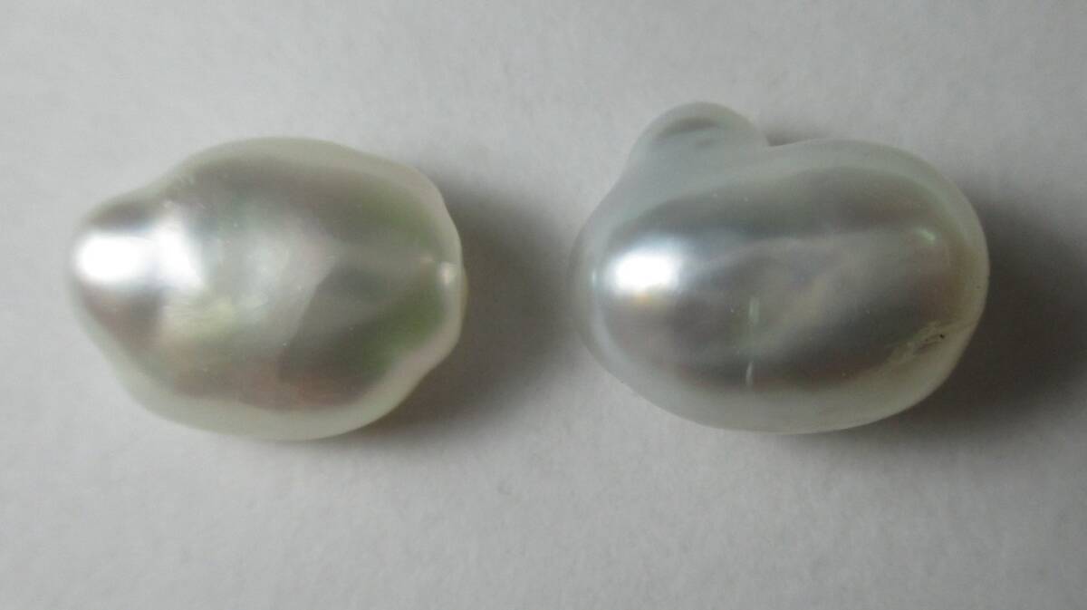 J-385 南洋白蝶バロック真珠 パール 艶照りあり 片穴 2ケセット拍卖
