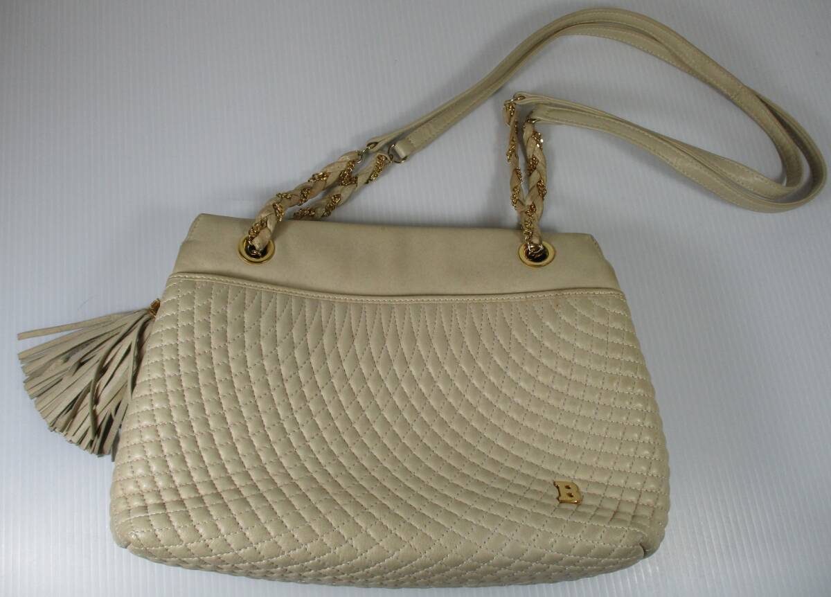 BA-123 バリー BALLY レザー キルティング ショルダーバッグ アイボリー拍卖
