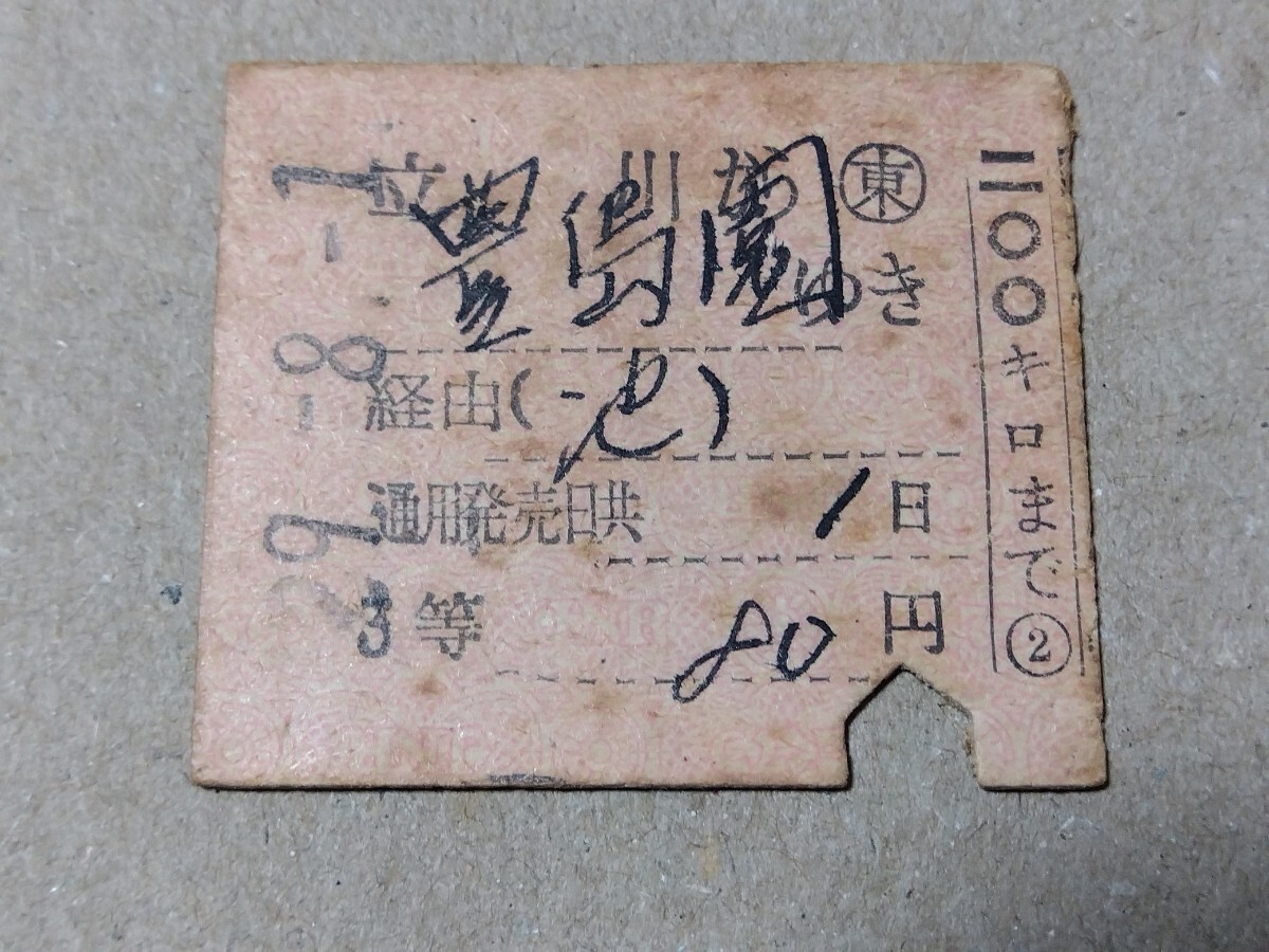 250314-16【国鉄きっぷ】硬券 立川→豊島園 補充片道乗車券 西武鉄道連絡 昭和29年 3等拍卖