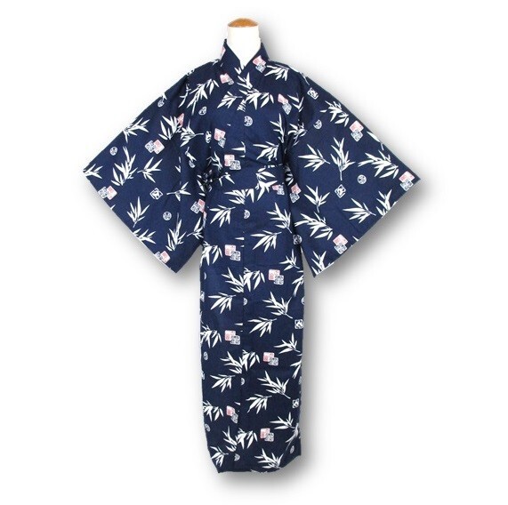 【日本製】『笹にはんこ』浴衣/紺地【日本のお土産・インバウンド・旅館浴衣】サイズ LL拍卖