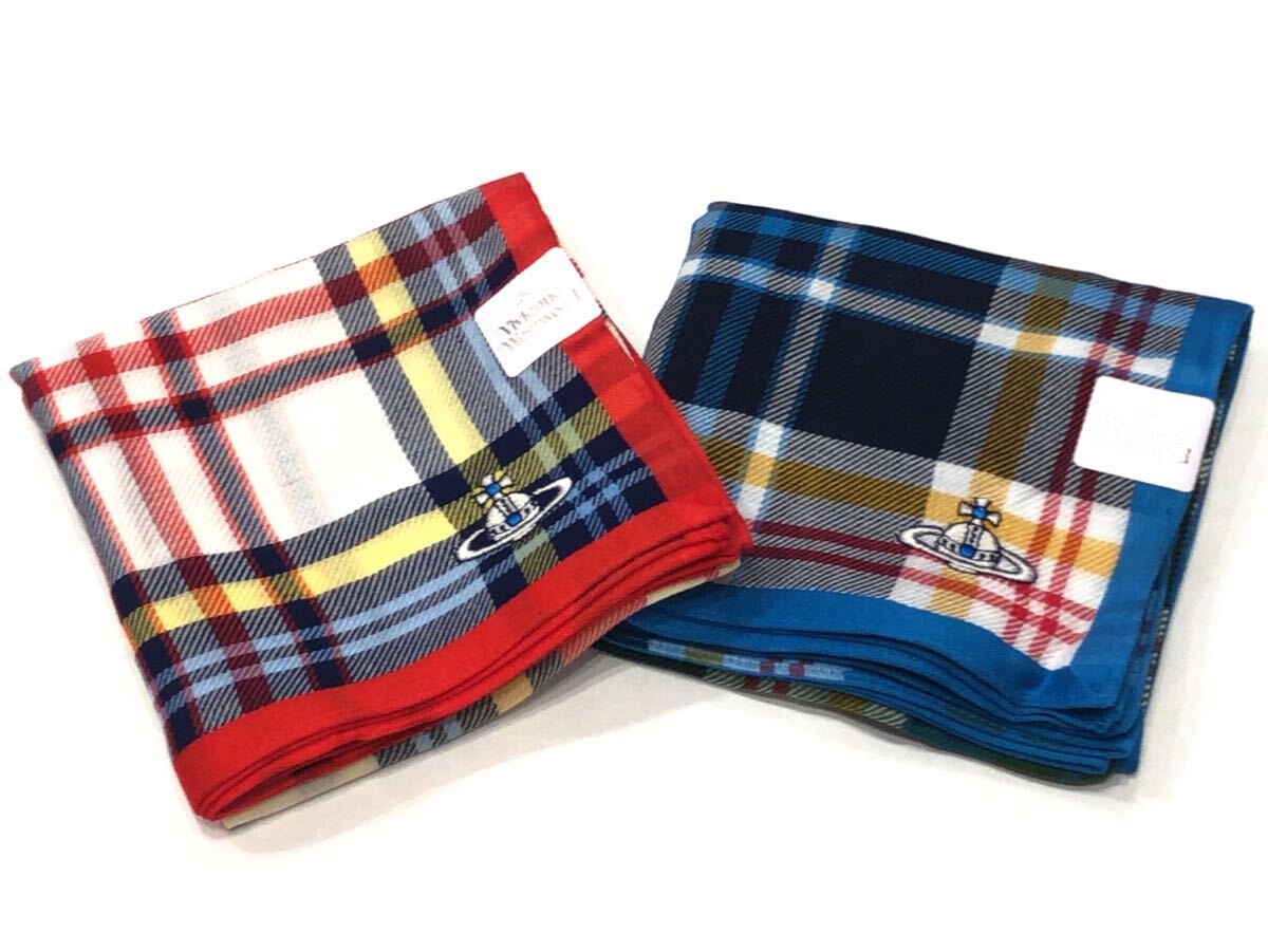 新品 ヴィヴィアンウエストウッド ハンカチ 2枚セット チェック Vivienne Westwood拍卖
