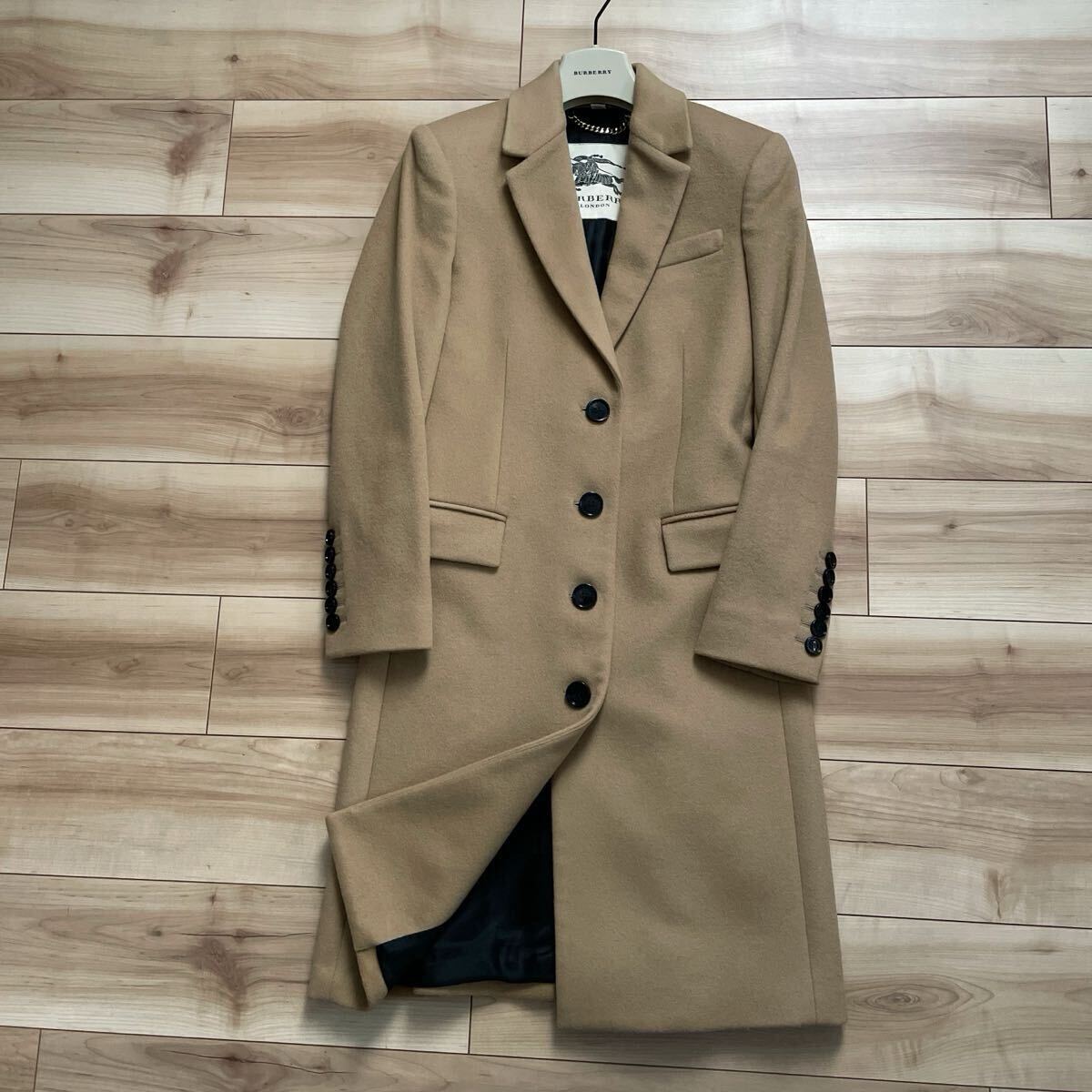 【送料無料】【美品】BURBERRY LONDON バーバリー ロンドン カシミヤ×ウール チェスターコート ベージュ UK6拍卖