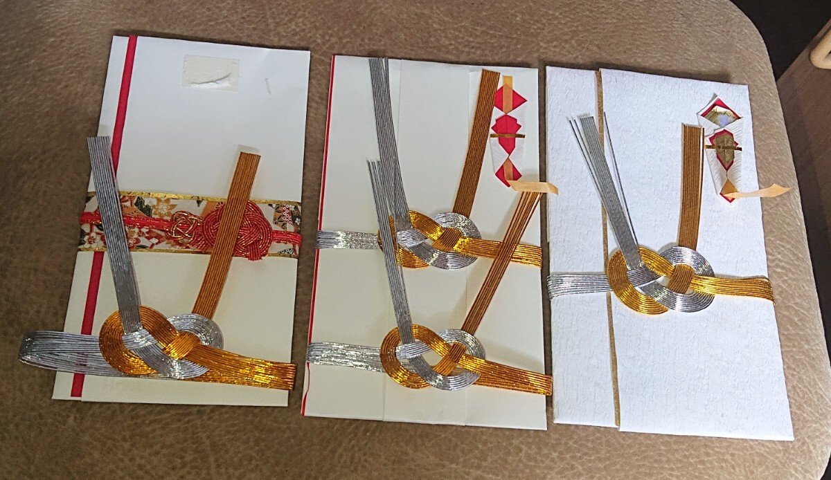 使用済みご祝儀袋 3袋まとめて 水引5個 和紙 デザイン袋 コラージュ ハンドメイド 拍卖