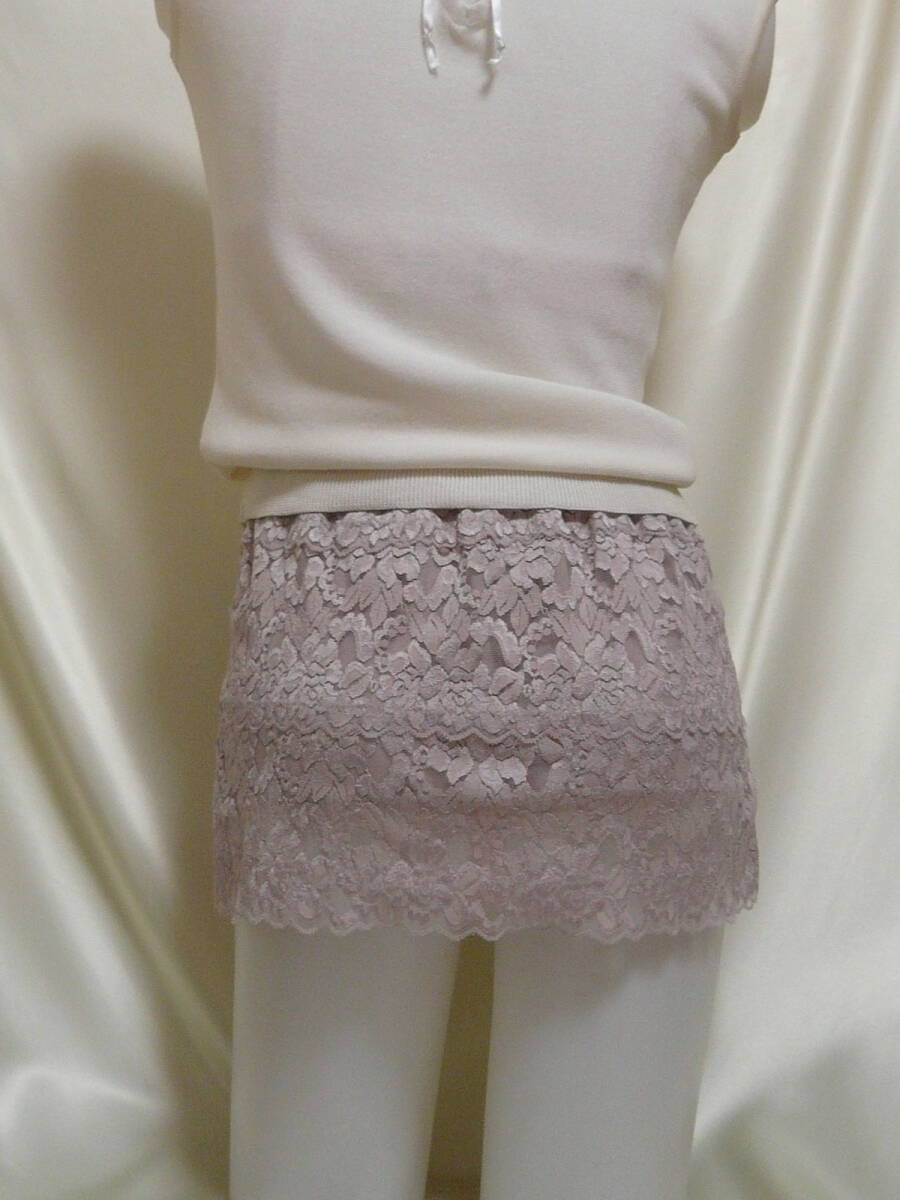 ♪♪落ち着いたベージュ系の超マイクロミニ☆ストレッチ素材のお花の総レース☆短い裏地^^♪♪拍卖