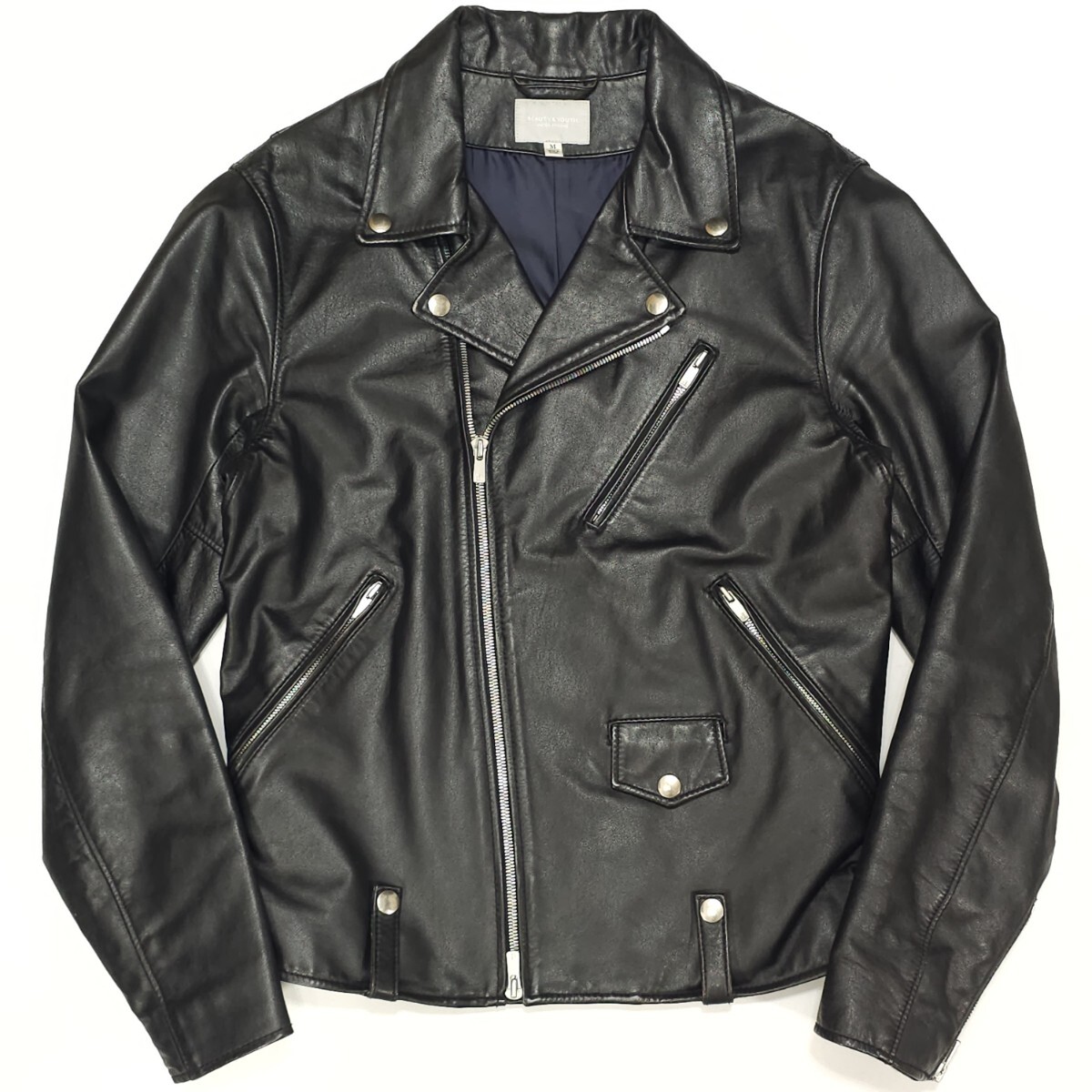 ビューティー&ユース ユナイテッドアローズ☆オールレザー牛革ダブルライダースジャケットMバイカー黒ブラック革ジャン本革パンクロック拍卖