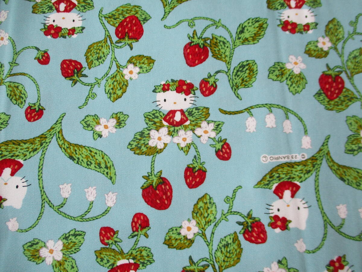 新品 刺繍柄 イチゴの妖精のキティちゃん 水色 オックス 幅108cm 長さ150cm 拍卖