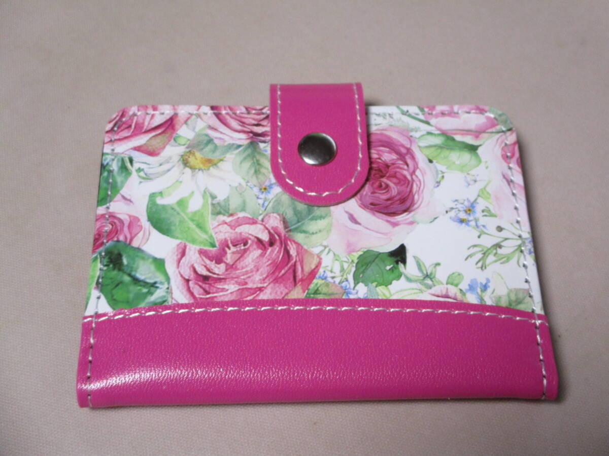 エレガントな薔薇柄のカードケース ローズピンク 10ポケット 拍卖