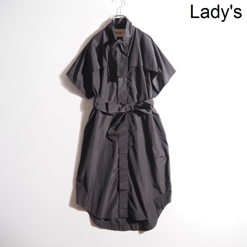 C3603P ▼PLAN C プランシー▼ ナイロンコットン ショートスリーブ ベルト付き ワンピース ブラック オーバーサイズ 春夏 rb mks拍卖