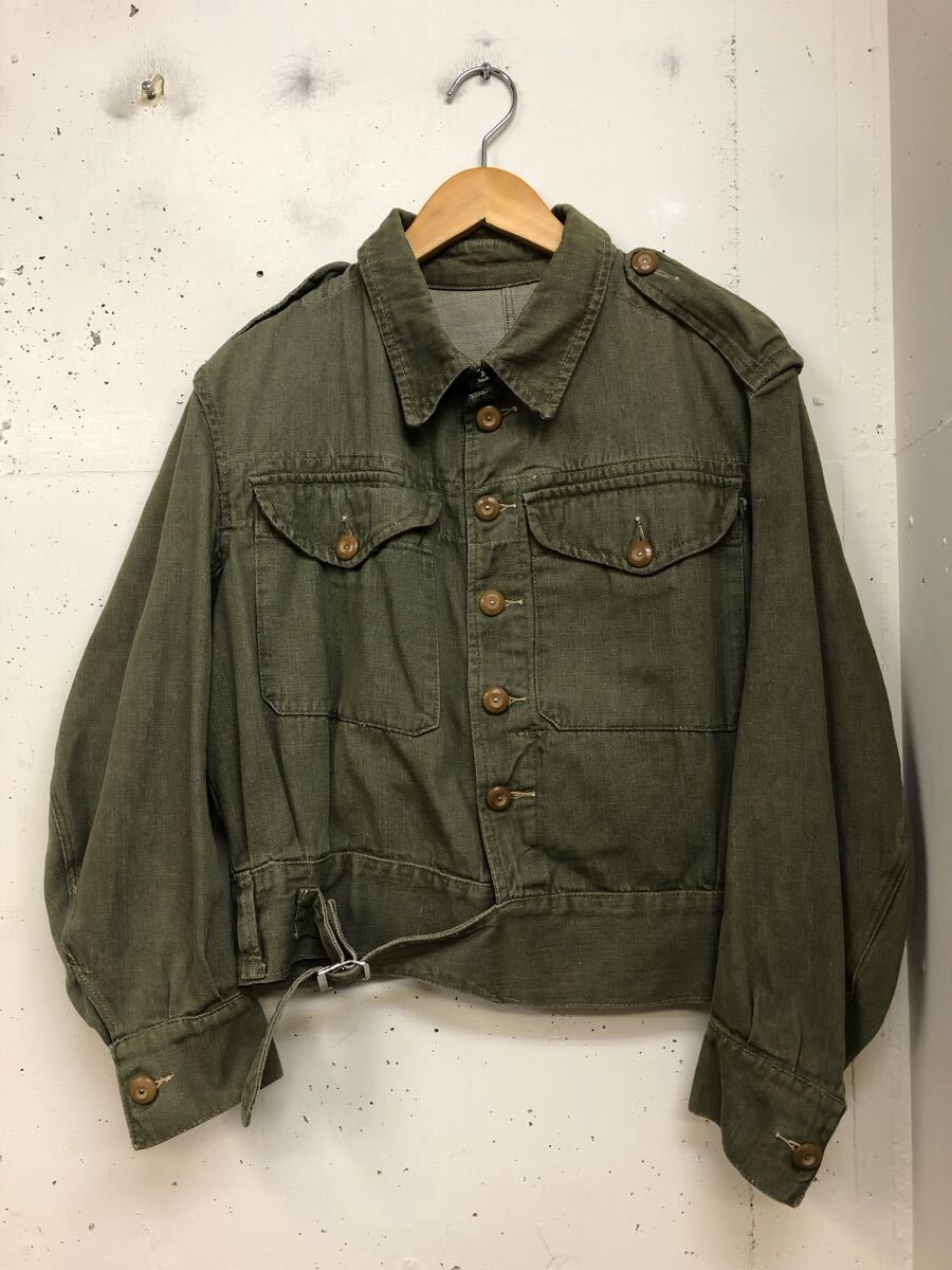 50s イギリス軍 グリーンデニム バトルドレス ジャケット 50年代 ビンテージ チェンジボタン拍卖