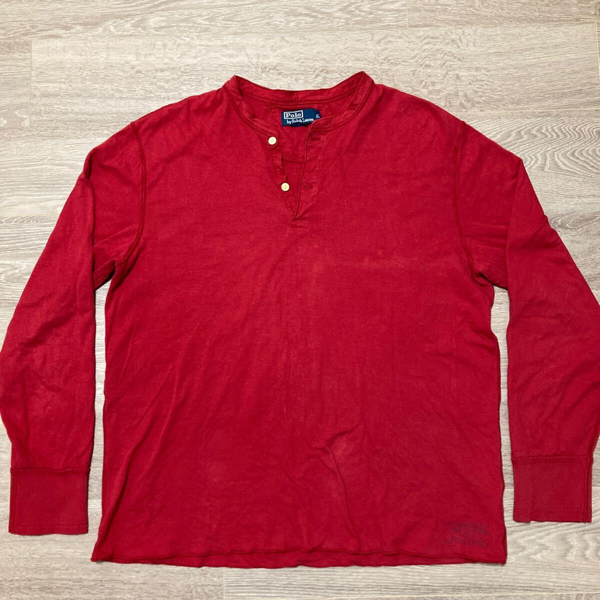 POLO RALPH LAURENポロラルフローレン ヘンリーネック長袖シャツ XL 赤 アメリカ購入品拍卖