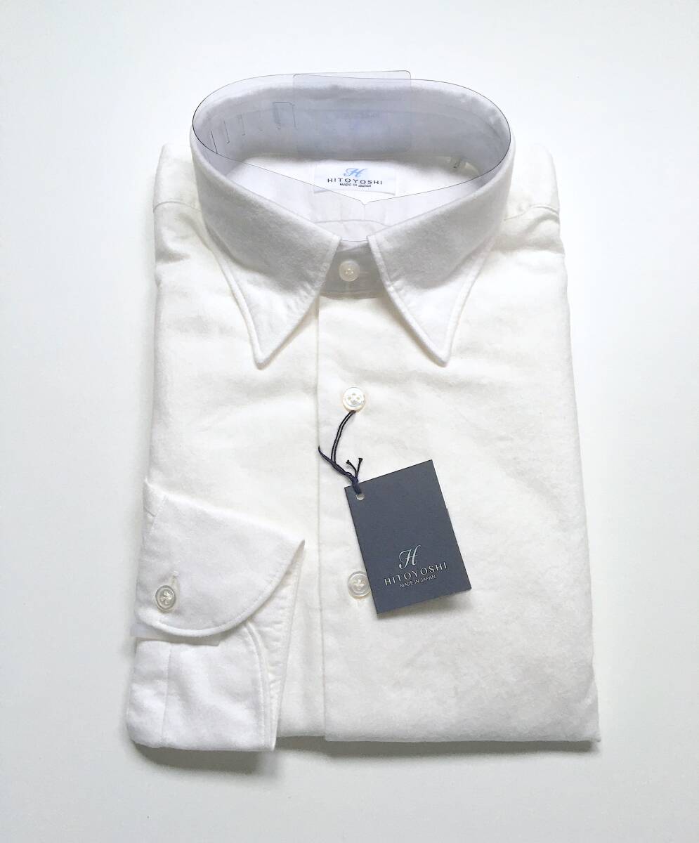 新品 HITOYOSHI L 41cm ヒトヨシ 長袖シャツ 長袖 シャツ BD ボタンダウン オフホワイト コットン 綿100% 日本製 百貨店購入拍卖