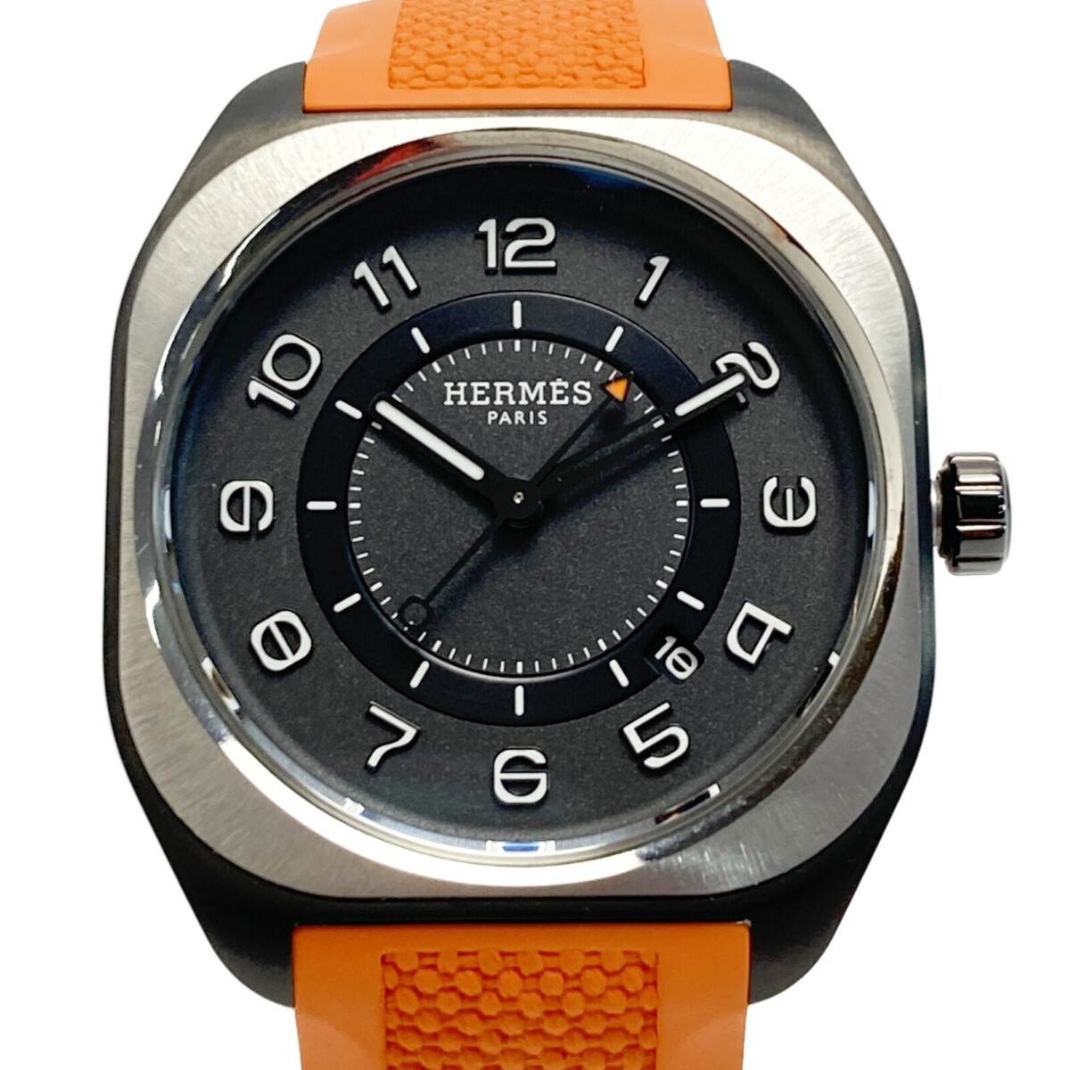 ☆☆ HERMES エルメス H08 デイト SP1.741 グレー チタン 自動巻き メンズ 腕時計 箱有 やや傷や汚れあり拍卖