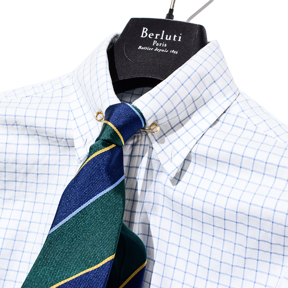 GUY ROVER 青×白 格子チェック ボタンダウン シャツ S MADE IN ITALY 綿100% タッタソール 爽やか Mサイズ程拍卖