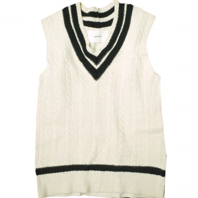 ADAWAS アダワス 日本製 チルデンニットベスト ADWA-901-51A 38 オフホワイト/ブラック セーター Vネック ケーブル トップス g20419拍卖