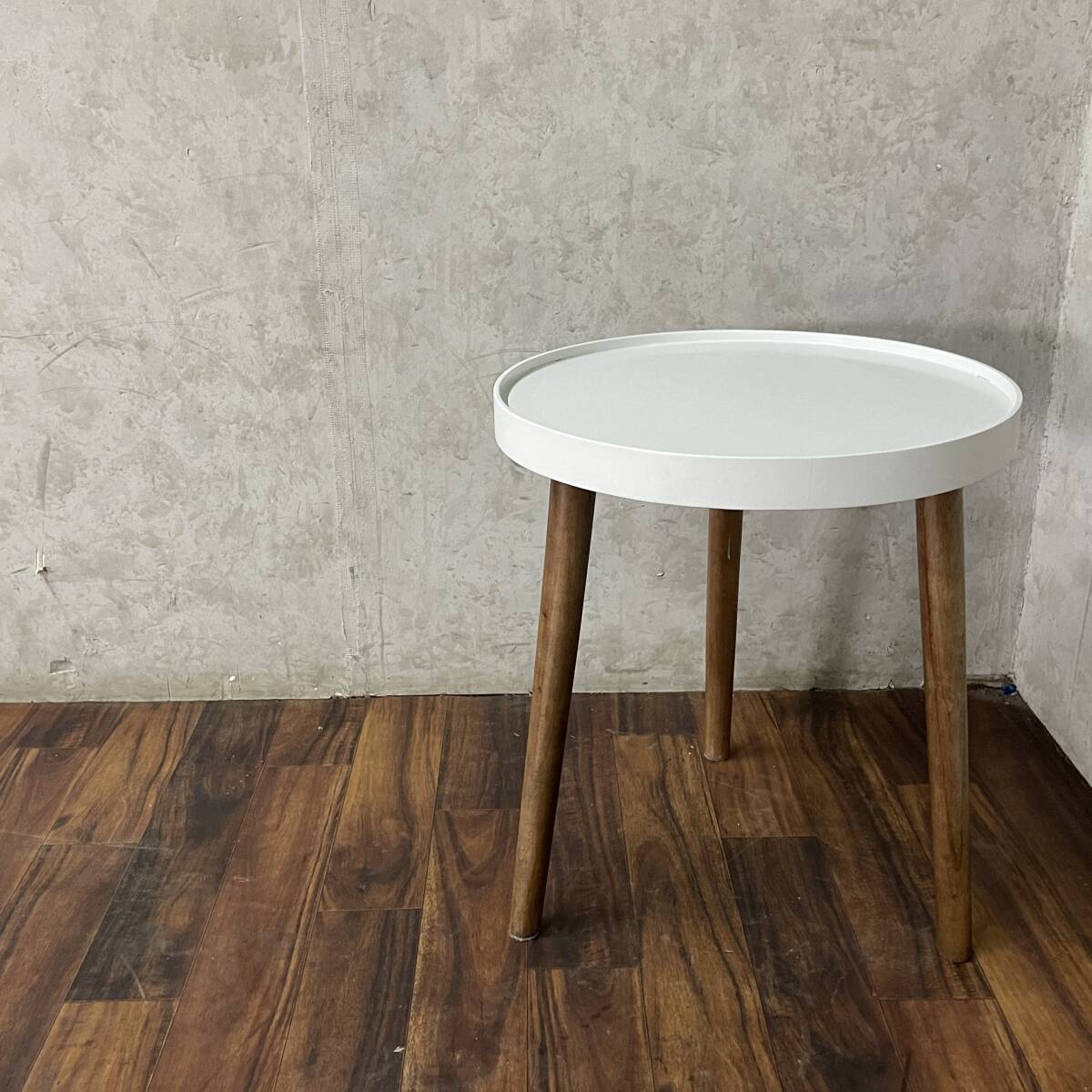 WNY3/91 AZUMAYA 東谷トレーテーブル 大 NW-724 サイドテーブル W450×D450×H500㎜ 天然木 ホワイト 白 カフェ テーブル 丸テーブル②■●拍卖