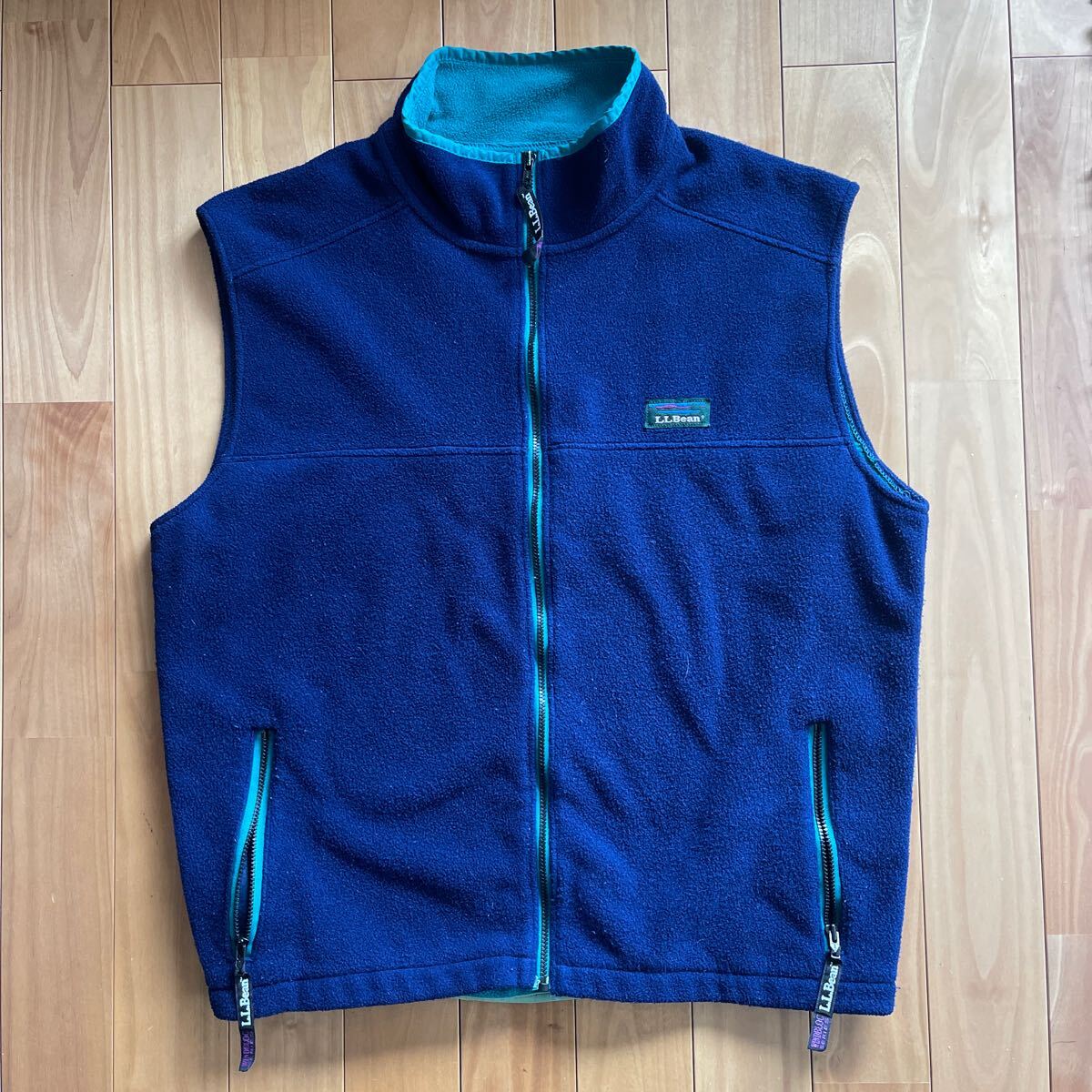 80s~90s L.L.Bean × POLARTEC フリースベスト L~XLサイズぐらい 紺×緑 80年代~90年代 古着 outdoor アウトドア llビーン ポーラテック拍卖