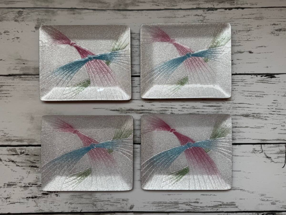 未使用★七宝焼き★銘々皿 四角皿 小皿 4枚セット拍卖