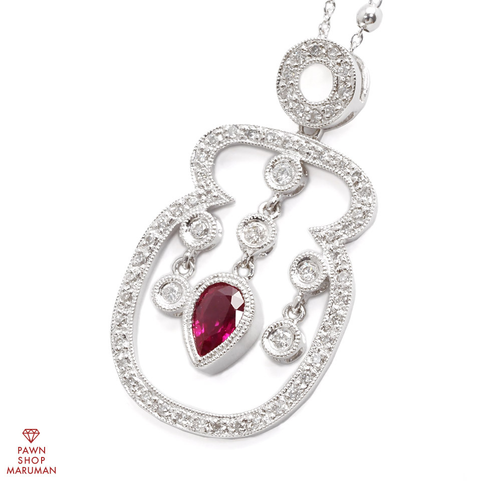 ピンクサファイア ダイヤモンドネックレス K18WG ピンクサファイア 0.51ct ダイヤ 0.35ct ホワイトゴールド【丸万質舗】拍卖