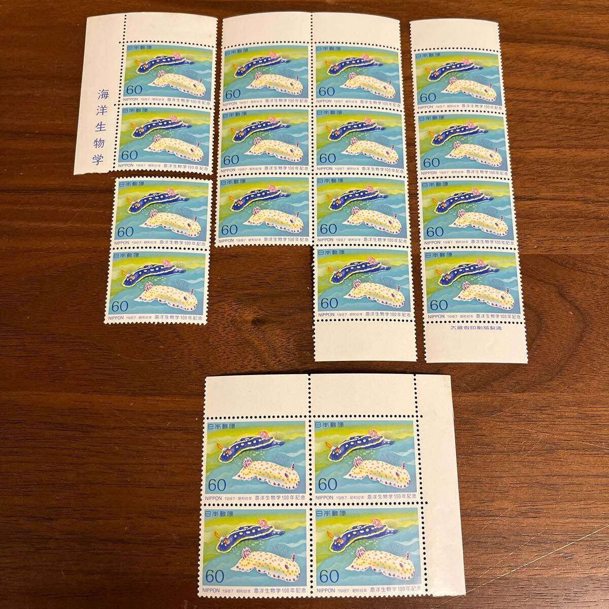 切手 海洋生物学100年記念 1987年 60円×19枚 額面1,140円 銘板付き 1枚 昭和62年拍卖