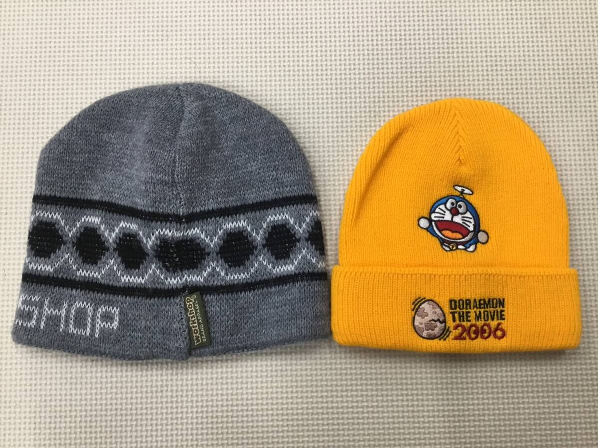 (T)S876 中古品【ニット帽子】メンズx1 ジュニアx1 2点/WORKSHOP/グレー系/DORAEMON/イエロー/ニット/キャップ拍卖