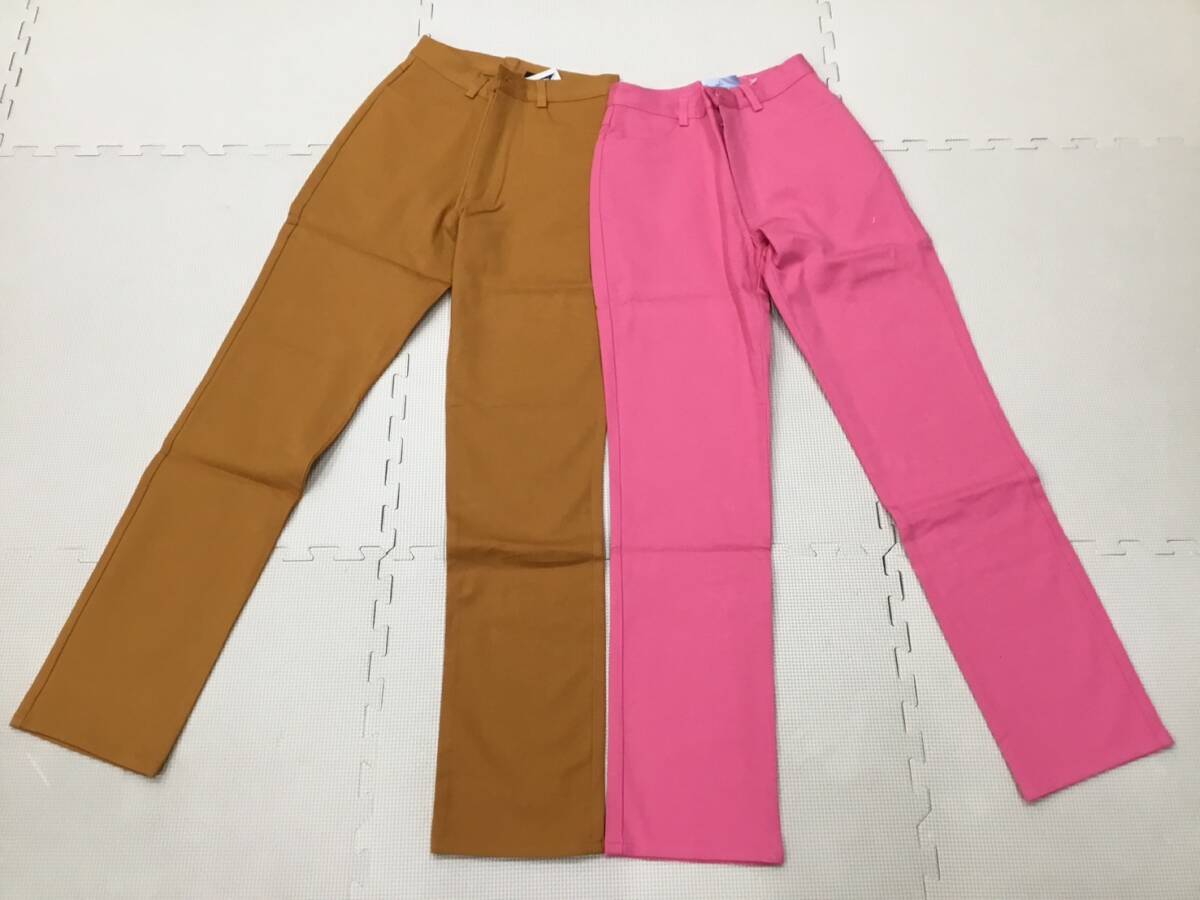 (O)S938 新品【カラーストレッチパンツ 34】レディース パンツ W67 2枚/キャメル/ピンク/LYCRA/ストレッチ/奇麗めライン拍卖