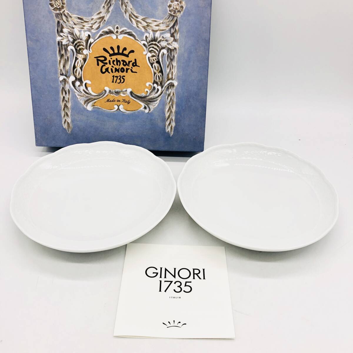 【保管品】【未使用品】RICHARD GINORI リチャード ジノリ 1735 中皿 2客 19cm ホワイト OGE ペア ディッシュ ラウンド 皿 / io-4610-sw拍卖