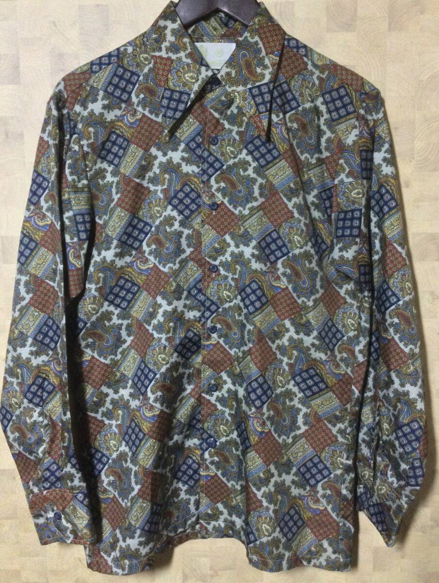 70'S キングスロード  KINGS ROAD シアーズ Sears ポリシャツ ペイズリー 総柄 ビンテージ オールド 古着 長袖シャツ拍卖