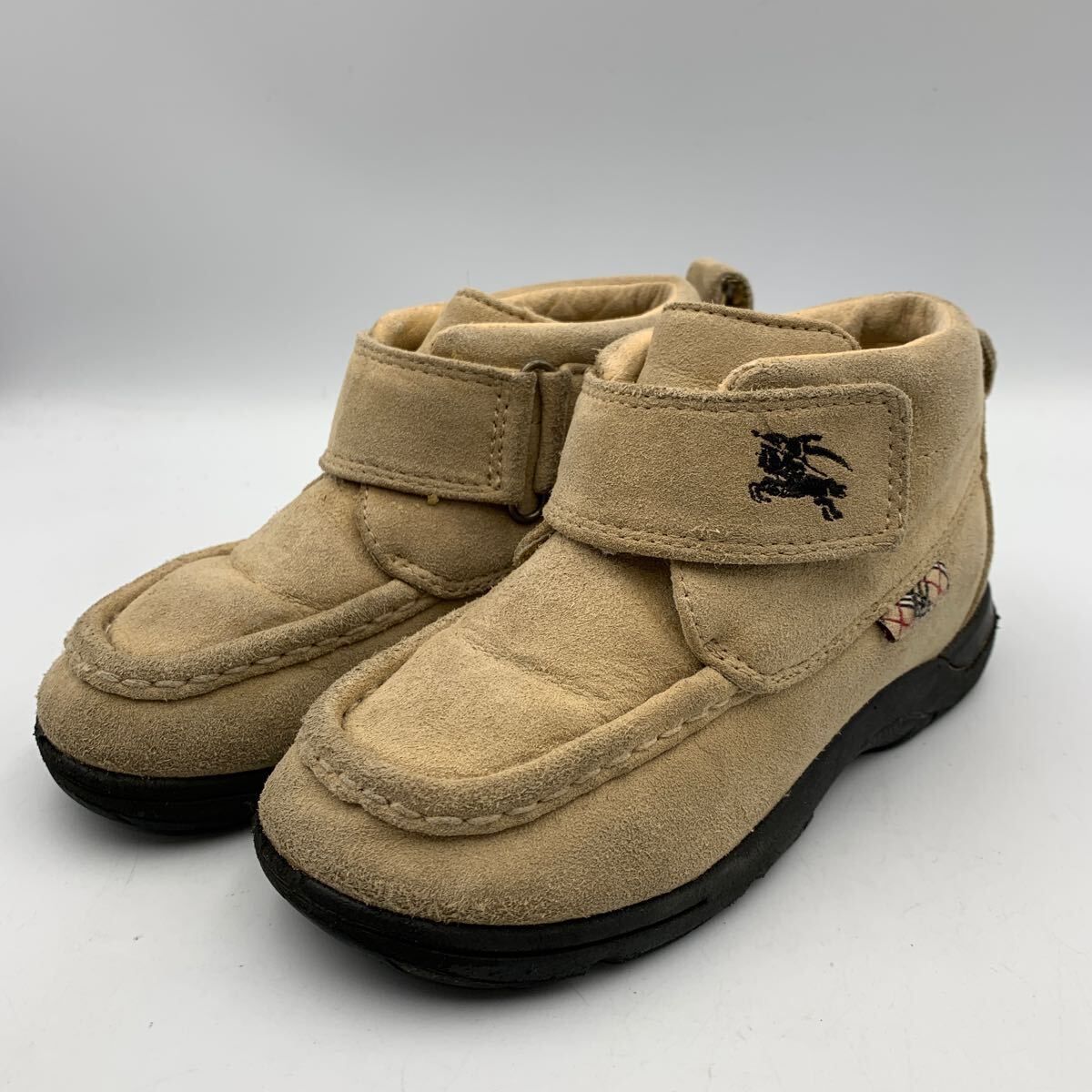 M589 Burberry バーバリー キッズ シューズ ブーツ 17cm EE ベージュ スエード ベルクロ拍卖