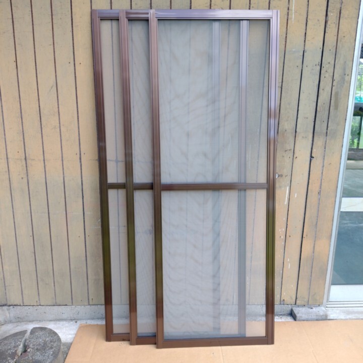 【引取限定】中古 網戸 3枚セット ★ テラス 掃き出し窓 アミ戸 ブロンズ ★ DIY リフォーム拍卖