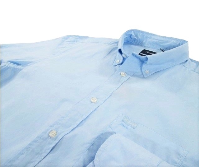 新品★Faconnable 長袖 サックス染め ボタンダウンシャツ Lサイズ★定価18480円 製品染め 水色 ファソナブル メンズ拍卖