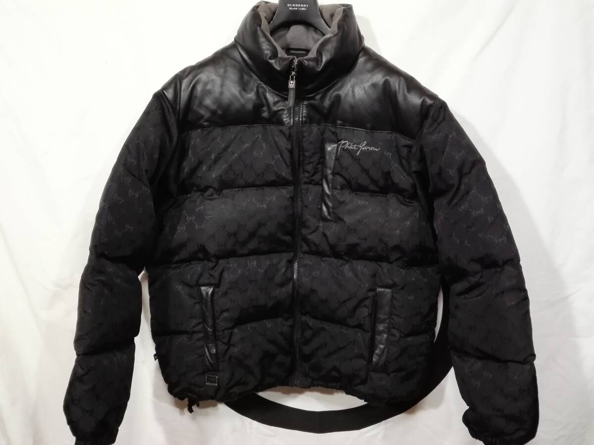 90s PHAT FARM ファットファーム ダウンジャケット ブラック XL ヨークレザー 60/40クロス グッチ (P)モノグラム HIP HOP RAP 拍卖