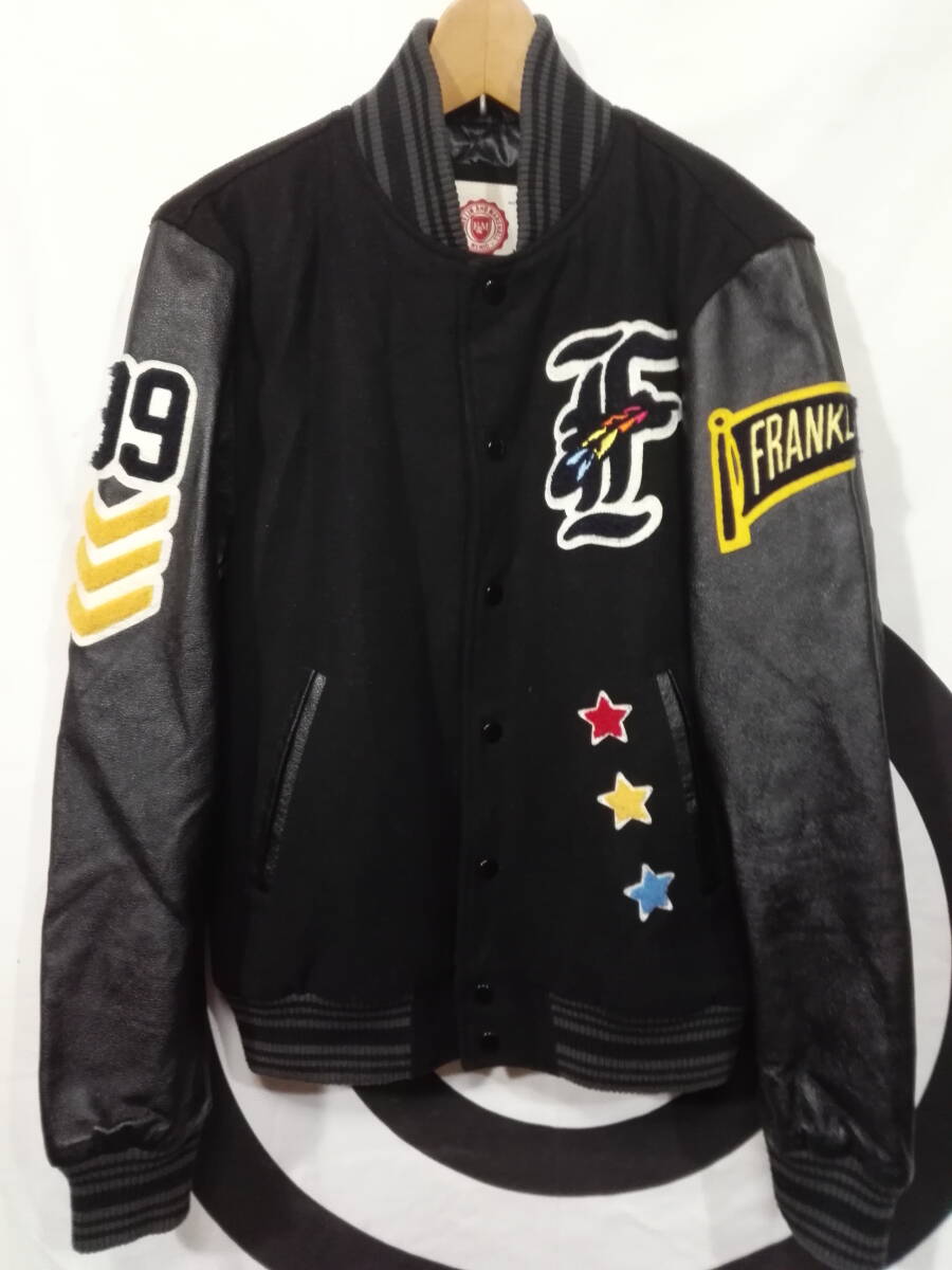FRANKLIN & MARSHALL フランクリンマーシャル 袖革スタジャン S オールブラック フルデコ ワッペン レザージャケット 《美品》拍卖