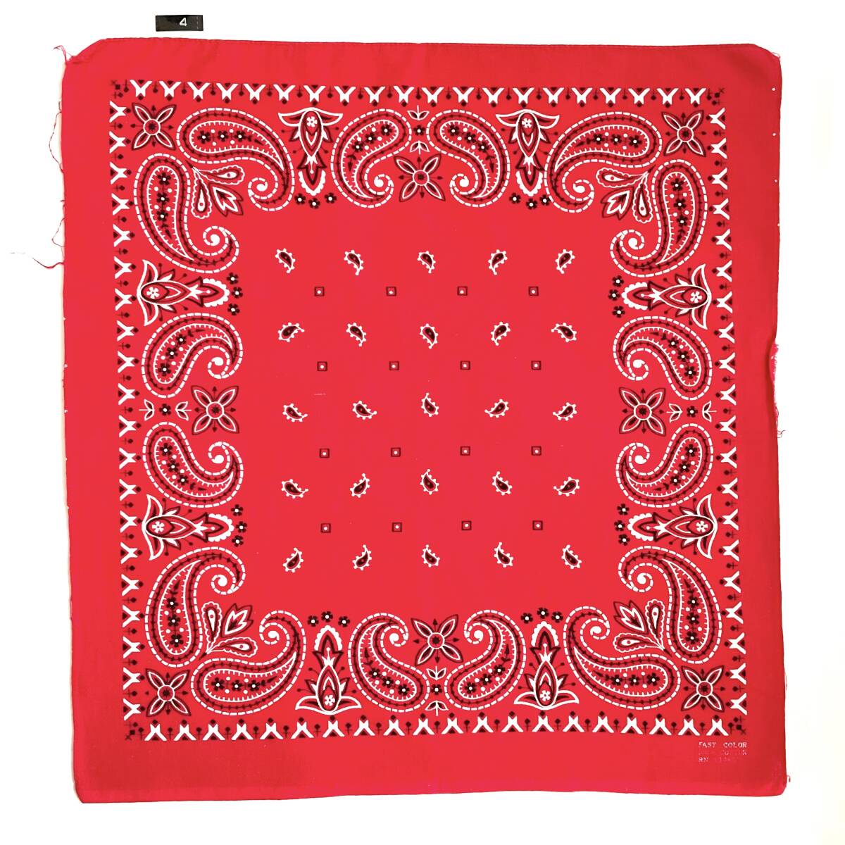 ビンテージ 60s バンダナ RN13962 赤 ペイズリー4 片耳 fast color usa アメリカ製 ハンカチ拍卖