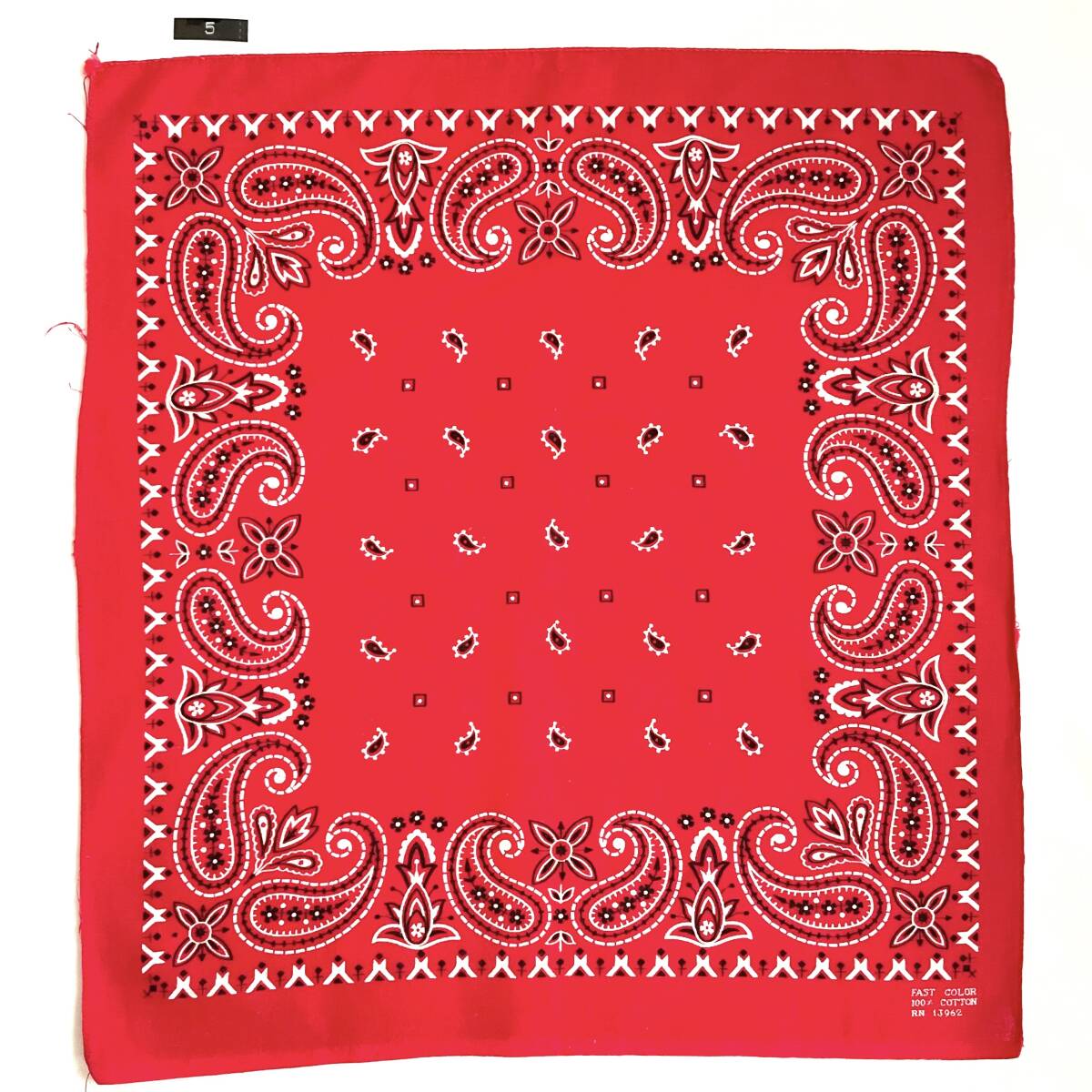 ビンテージ 60s バンダナ RN13962 赤 ペイズリー5 片耳 fast color usa アメリカ製 ハンカチ拍卖