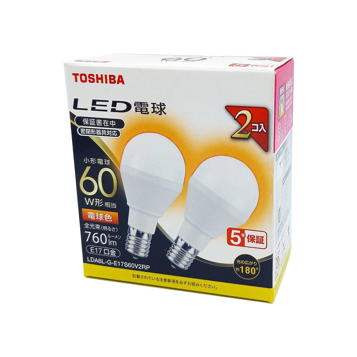 東芝(TOSHIBA) LED電球 60W相当 広配光 電球色 E17口金 2P 密閉器具対応 LDA6L-G-E17S60V2RP拍卖
