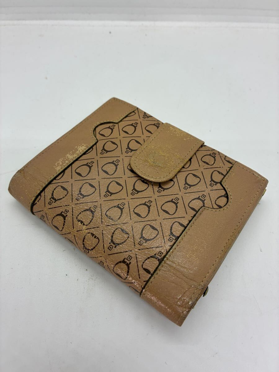 レザー ウォレット がま口 二つ折り 財布 ベージュ拍卖