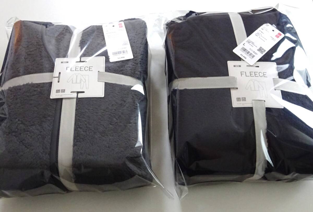 新品未使用 ユニクロ UNIQLO ファーリーフリースセット カーディガン メンズLサイズ グレー/ネイビー 2セット拍卖