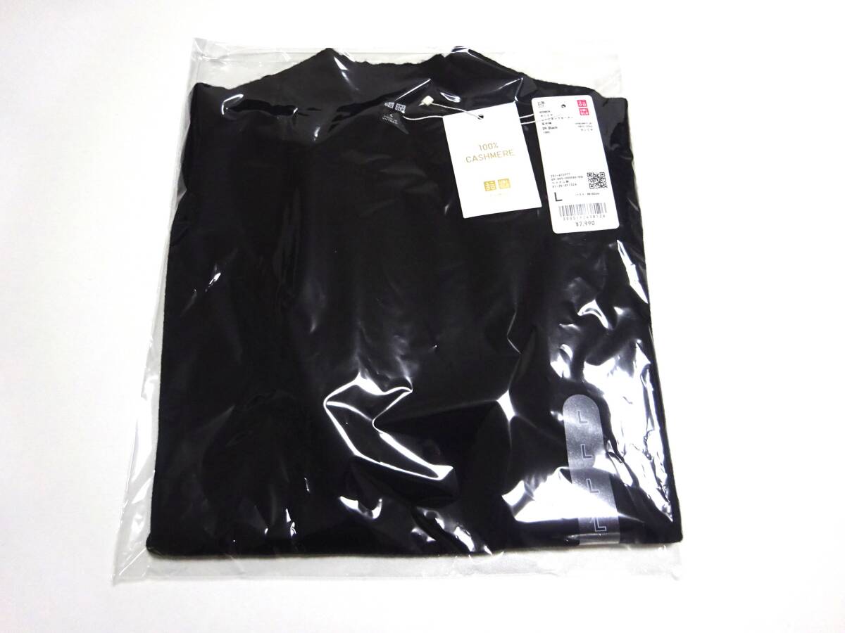 新品 UNIQLO ユニクロ カシミヤ100% モックネックセーター五分袖 レディース Lサイズ ブラック 送料無料拍卖