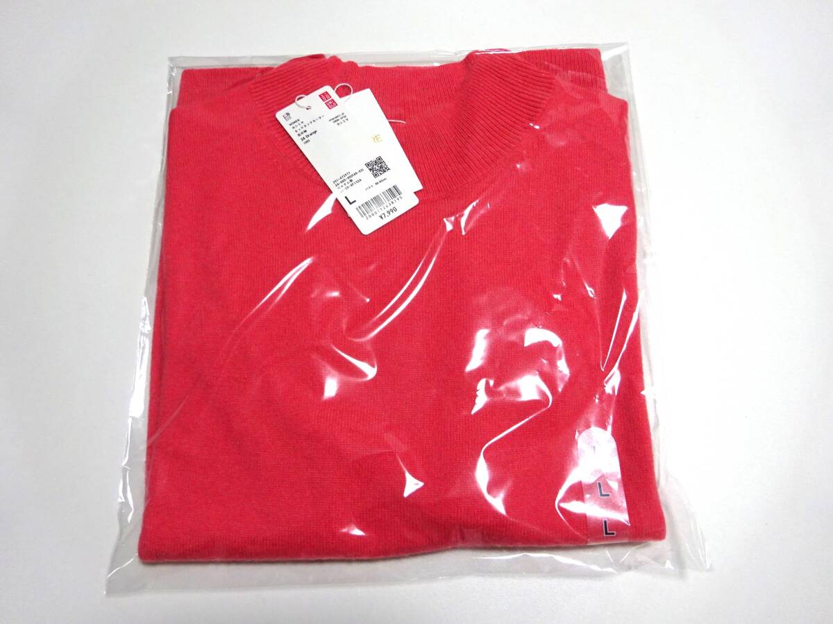 新品 UNIQLO ユニクロ カシミヤ100% モックネックセーター五分袖 レディース Lサイズ オレンジ 送料無料拍卖
