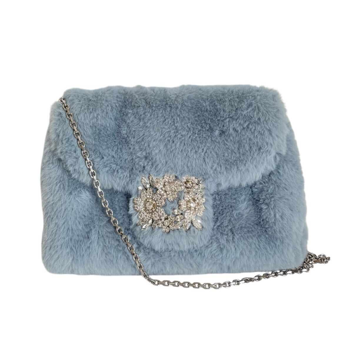 Roger Vivier ロジェヴィヴィエ ファー チェーンバッグ ブルーグレー ショルダーバッグ拍卖