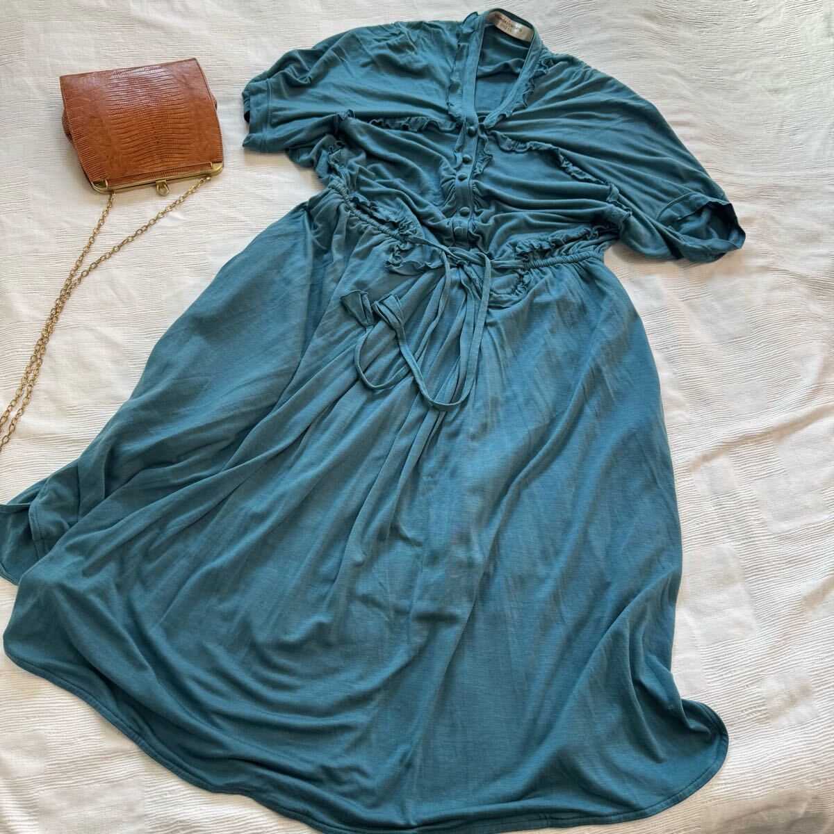 【美品】TSUMORI CHISATO DRESS ツモリチサト◆ゆったり ウエストゴム ストレッチ ブルーグリーン チュニック ワンピース 半袖 y25031511拍卖