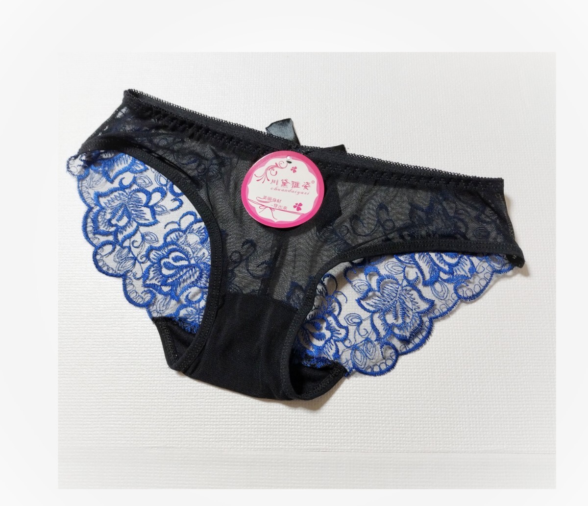 ★新品★ S ショーツ ブラック×ブルー リボン メッシュ シースルー レース フラワーレース セクシーランジェリー 拍卖