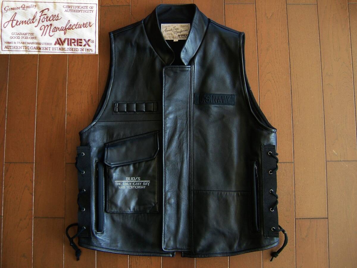 アヴィレックス AVIREX コンビネーション コンバットベスト レザーベスト 羊革 ブラック 黒拍卖