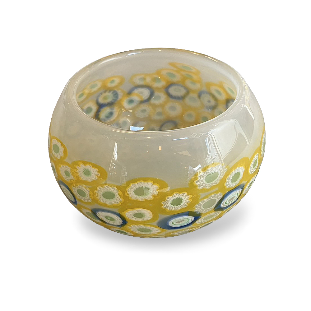 【ヴィンテージ JAPAN製 フラワーデザイン ガラス ボウル】検:日本製花柄昭和レトロビンテージインテリアガラス工芸置物オブジェ花瓶拍卖