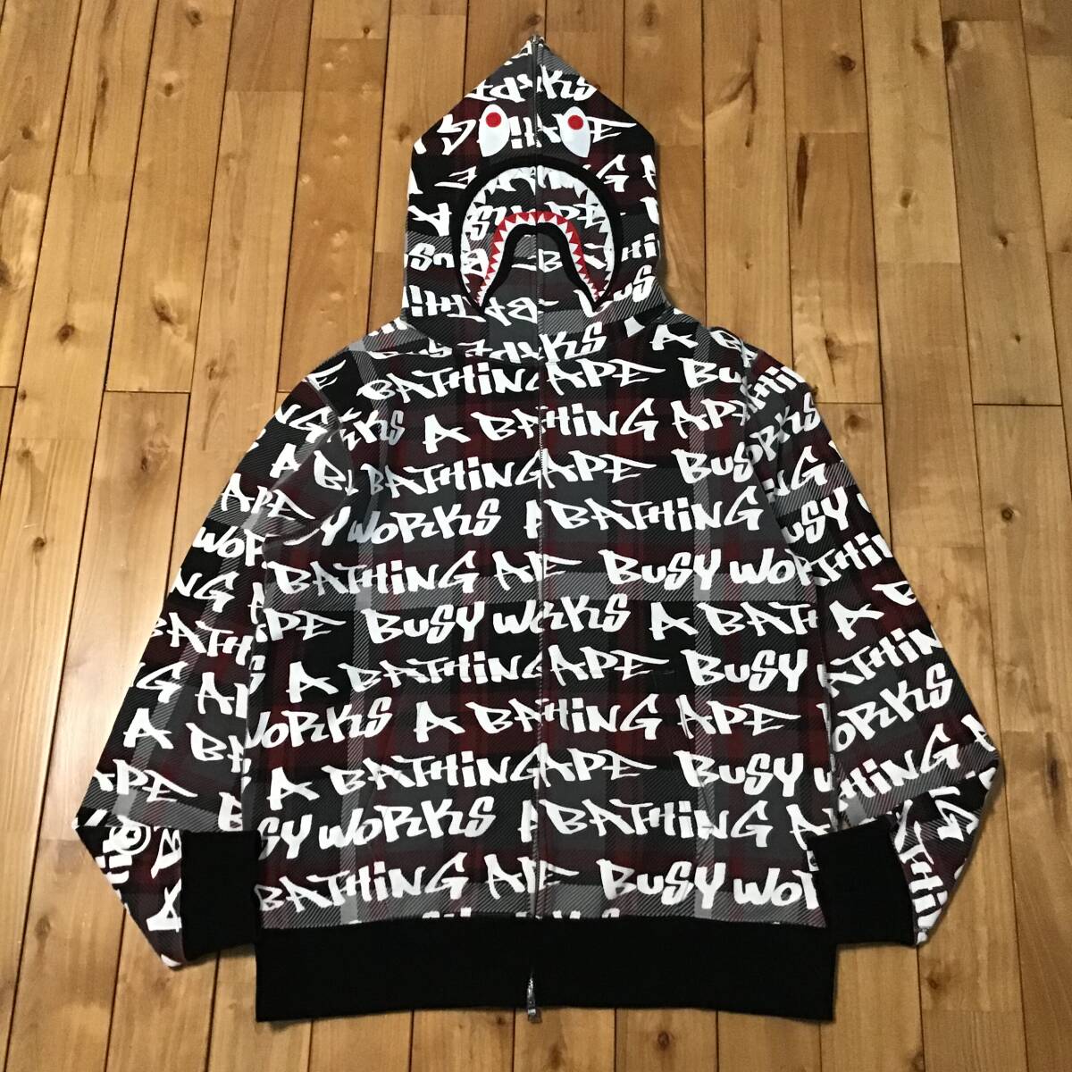 ★XL★ GRAFFITI CHECK shark full zip hoodie a bathing ape BAPE チェック シャーク パーカー エイプ ベイプ アベイシングエイプ nz0075拍卖
