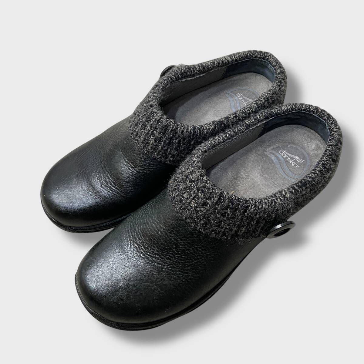 送料無料☆dansko☆ダンスコ☆クロッグサンダル☆サボ☆レザー☆ニット☆ブラック☆レディース24-24.5cm☆C25M拍卖