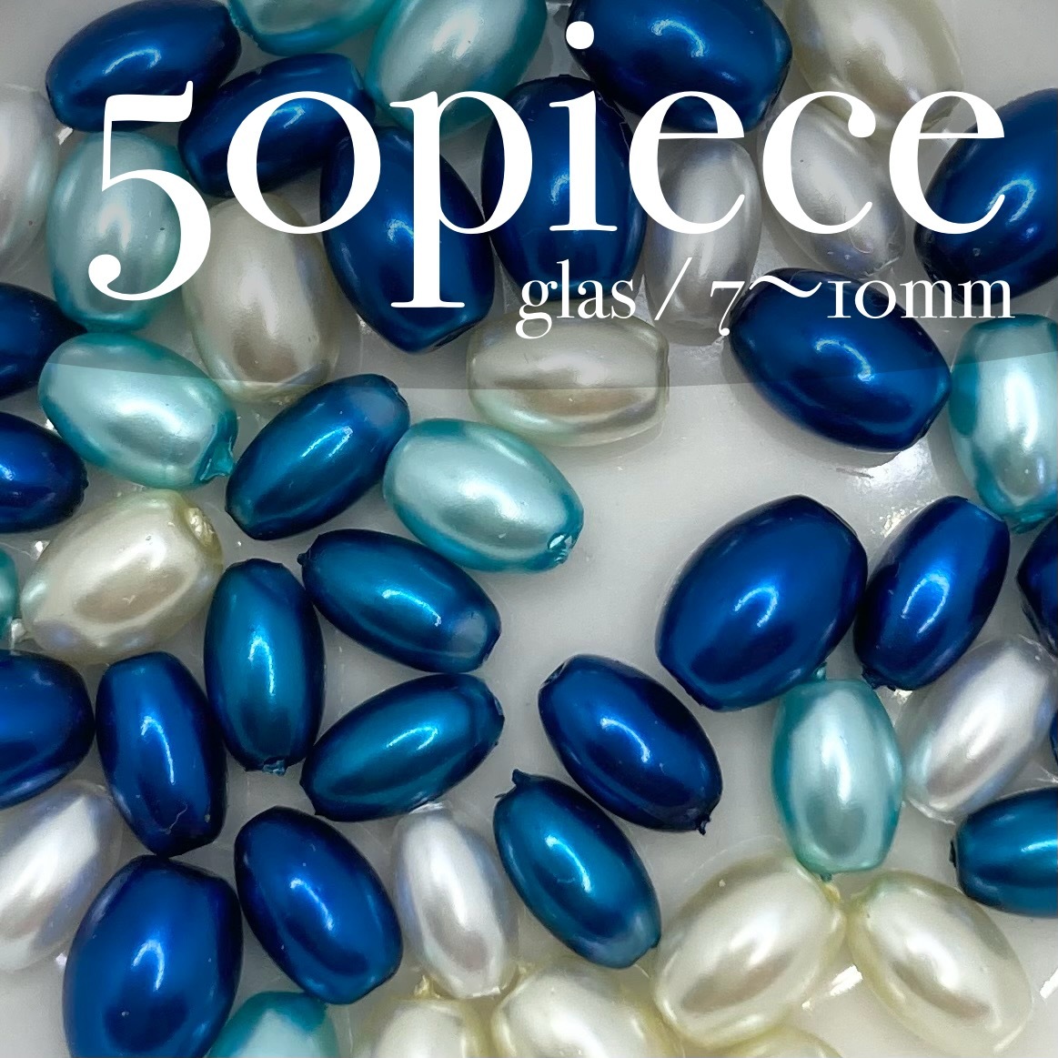RPBL【 ガラスパールビーズ ブルーミックス 50piece 7〜10mm 】 青 水色 ホワイト 材料 素材 ハンドメイド パーツ アクセサリー アソート拍卖