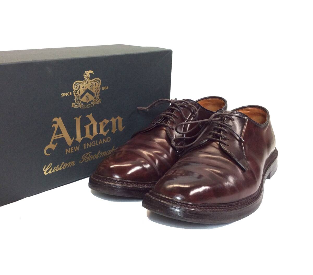 ALDEN オールデン ユナイテッドアローズ 別注 990 コードヴァン ドレスシューズ プレーントゥ 革靴 バーガンディー系 7.5 25.5cm程度拍卖
