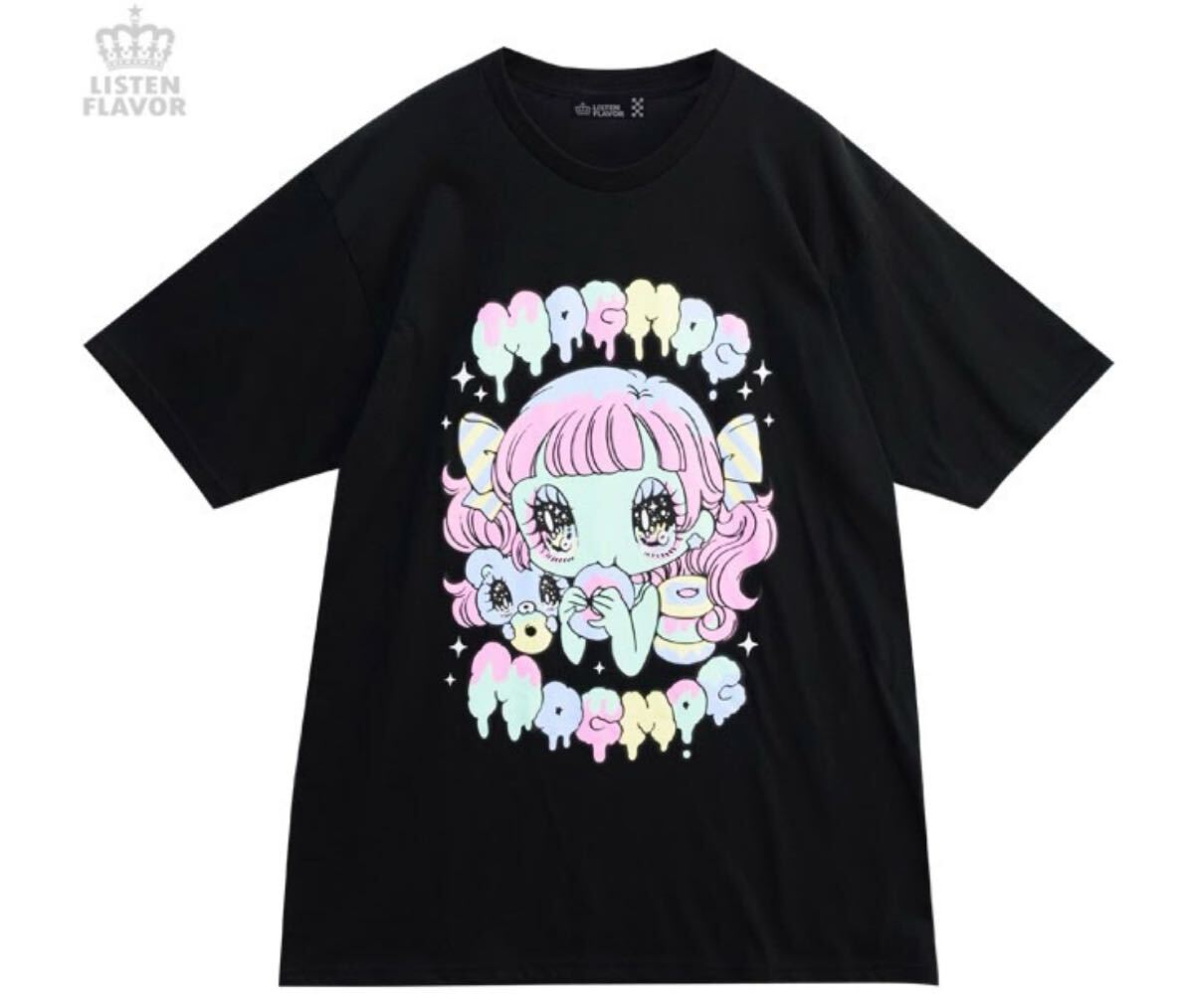 【未使用】 LISTEN FLAVOR × せきやゆりえ MOGMOGガール コラボTシャツ BLACK サイズフリー拍卖